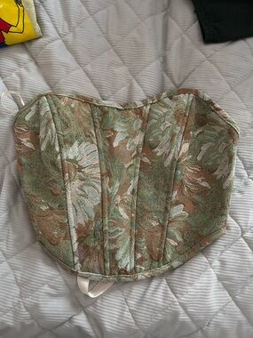 Floral Tapestry Corset Top in Green & Brown